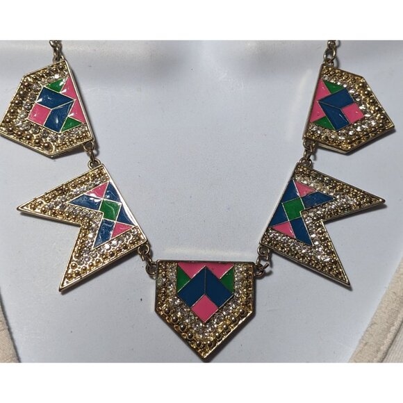 Retro Glam Rainbow Geometric Statement Necklace - Picture 4 of 8